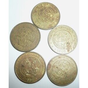 Chuck E Cheese Vintage Mix Lot of 5 Arcade Tokens from the 90's - '93, '94, '98